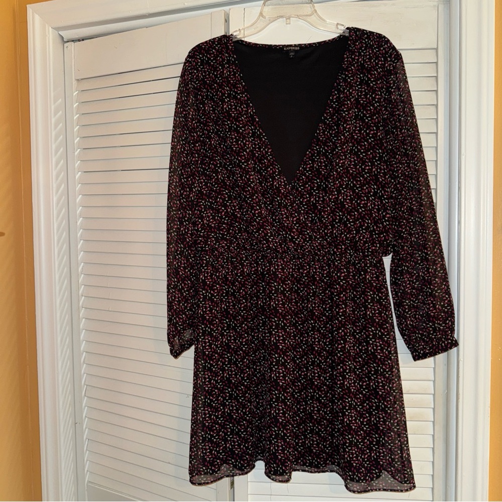 Express Black Blouse with Pink and White Dots